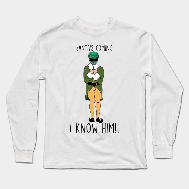 Power Rangers / Elf mash-up Christmas Design Long Sleeve T-Shirt by SimplePeteDoodles
